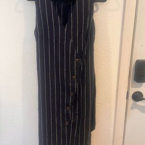 Ann Taylor Factory Navy and White Pinstripe Midi Dress